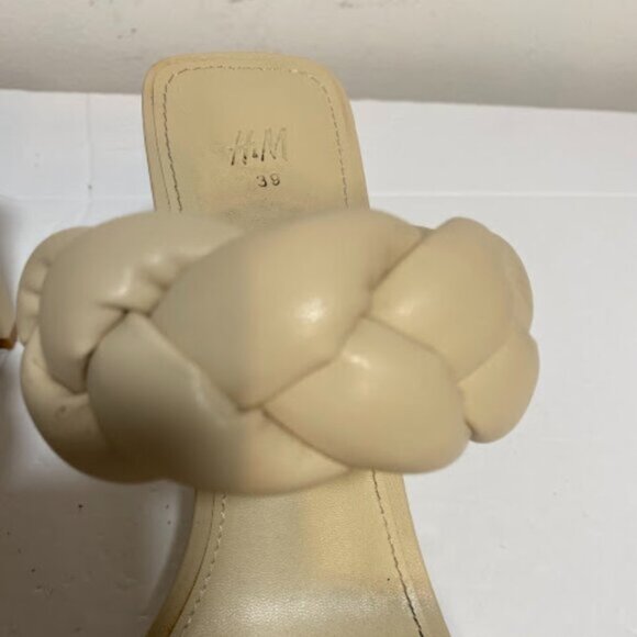 H&M Beige Braided Double Strap Women's Heeled Mules Size 39 - Picture 4 of 8
